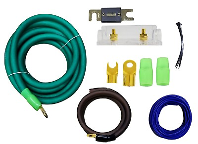 #ad 0 Gauge Amplfier Power Kit for Amp Install Wiring Green 1 0 Ga Cables 4500W $30.73