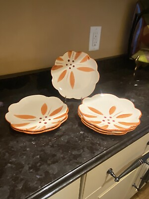 #ad Temp Tations Old World Vivid Orange Flower shape plates 8quot; Set of 6 China $63.47