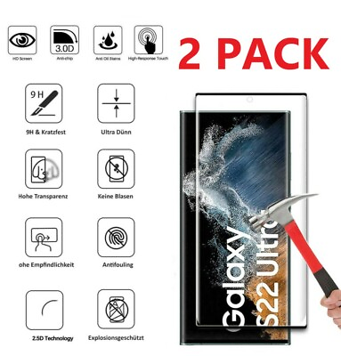 #ad 2 Pack Tempered Glass Screen Protector For Samsung Galaxy S23 S22 Plus Ultra $6.89