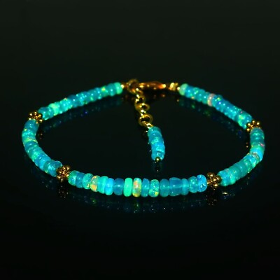 #ad Ethiopian Opal Bracelet Opal Beaded Sterling 925Silver Bracelet Christmas Gift $38.16