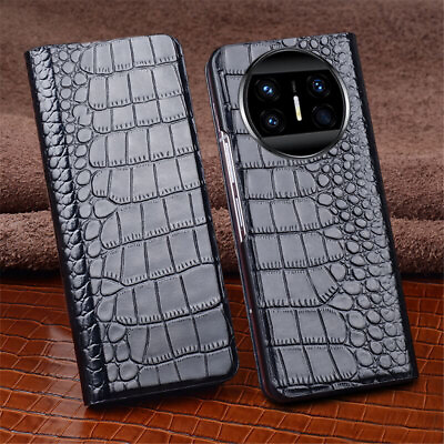 #ad Genuine Leather Crocodile Flip Phone Case Fr Huawei Mate X3 Magnetic Armor Cover $39.80