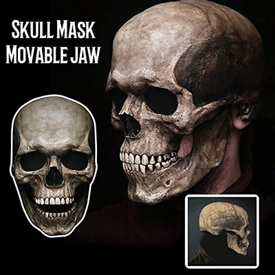 #ad Full Head Skull Mask Helmet With Movable Jaw 3D Skeleton Skull Horror Mask Adult $13.99