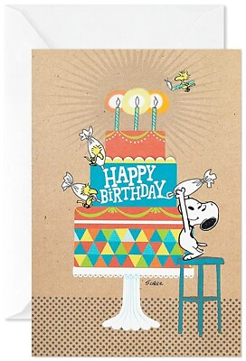 #ad Hallmark Birthday Card with Envelope 5 x 7 Peanuts Happy Snoopy Woodstock $3.49