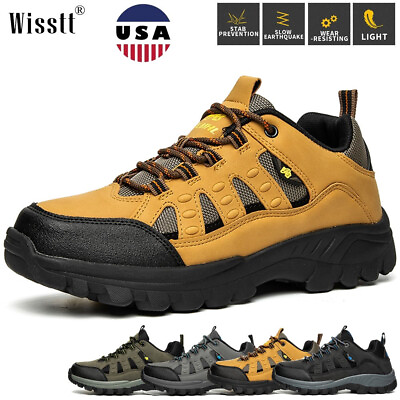 #ad Mens Leather Trekking Hiking Shoes Trail Waterproof Outdoor Walking Work Boots $28.97