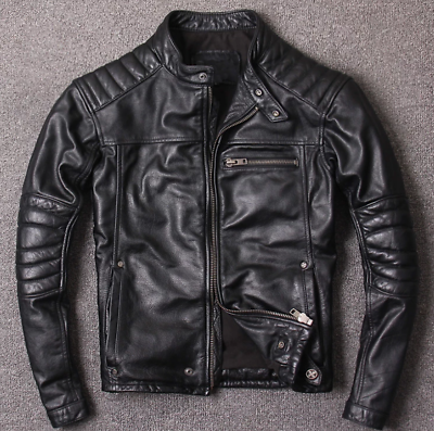 #ad Men’s Leather Jacket Motorcycle Biker Black Cafe Racer Genuine Sheep Leather $103.49