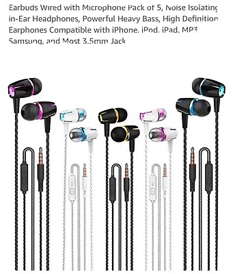 #ad wired earbuds with microphone 5pack $9.99