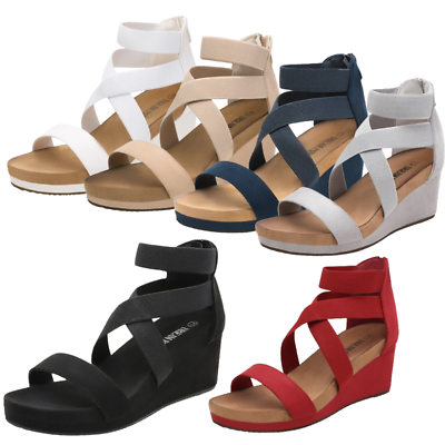 #ad Women Wedge Sandals Across Ankle Strap Open Toe Back Zip Platform Casual Shoes $25.99