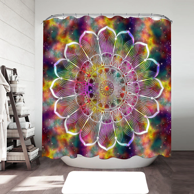 #ad White Flower Mandala over Colorful Space Shower Curtain 72quot; x 72quot; $38.90