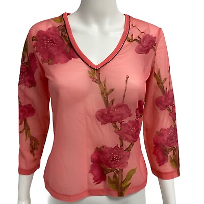#ad Express word brand women#x27;s top blouse flowered transparent size M $11.89