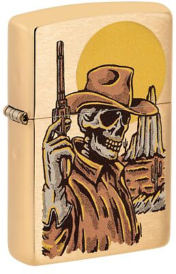 #ad Zippo Wild West Skeleton Design Brushed Brass Pocket Lighter 48519 103714 $21.99