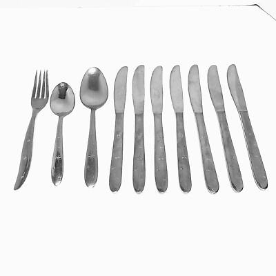#ad Superior Stainless Fork Knife Spoon Set Snow Drop Steel Flatware Silverware 10Pc $15.38