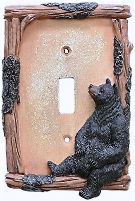 #ad BestGiftEver Black Bear on Log Single Switch Cover Cabin Lodge Style Home Décor $19.66