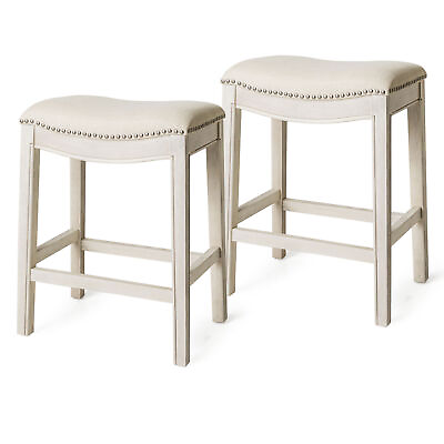 #ad Maven Lane Adrien Saddle Counter Stool w Natural Fabric Upholstery Set of 2 $199.98