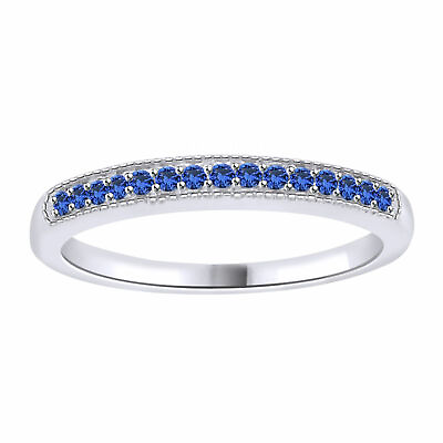 #ad Blue Sapphire Womens Wedding Promise Band Size 9 Solid 10k White Gold 1 7 Ct $322.44