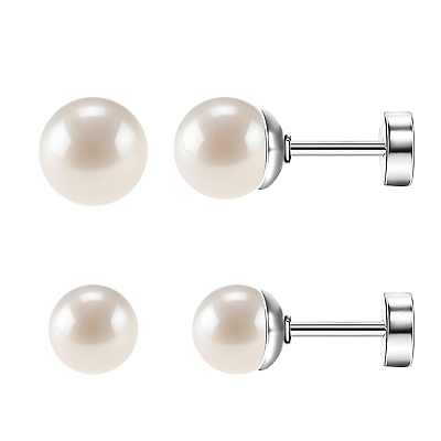 #ad Elegant Titanium Flat Back Pearl Stud Earring Hypoallergenic and Stylish Jewelry $12.89