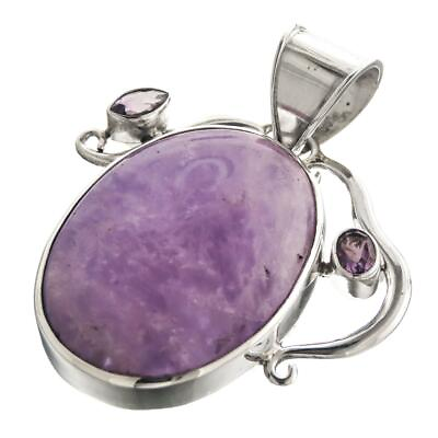 #ad 925 Sterling Silver Amethyst Charoite Sterling Pendant 2 3 8quot; $71.95