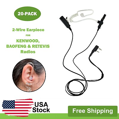 #ad 20x 2 Wire Acoustic PTT Earpieces for Kenwood Baofeng amp; Retevis Radios UV 5R $284.00
