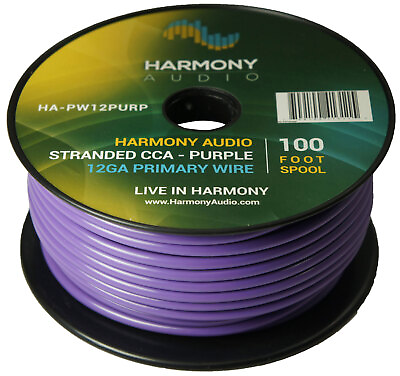 #ad Harmony Car Primary 12 Gauge Power or Ground Wire 100 Feet Spool Purple Cable $14.95