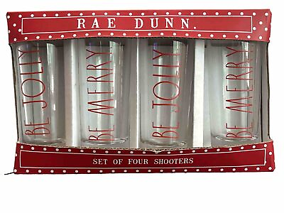 #ad Rae Dunn Christmas Shooters Be Jolly Be Merry Set of 4 Holiday 50ml Shot Glasses $24.95