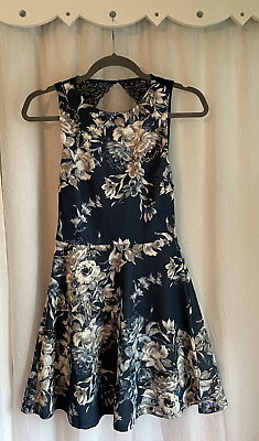 #ad Speechless Skate Dress Blue Gray Floral Junior’s 3 Open Back Black Lace NWT $22.00