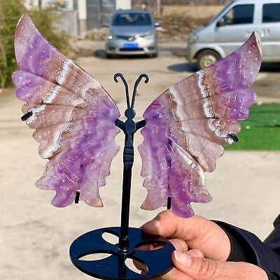 #ad 187G Natural Dream Amethyst Handcarved butterfly Crystal Specimen $273.70