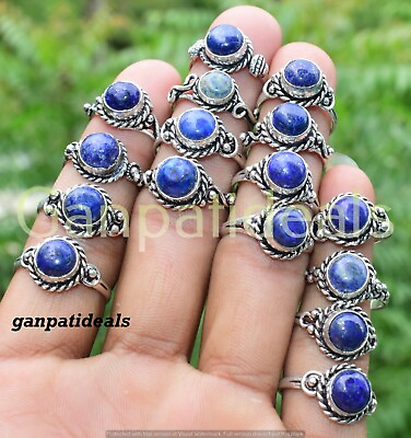 #ad 200pcs Wholesale Lot Lapis Lazuli Gemstone Small Ring 925 Sterling Silver Plated $141.54