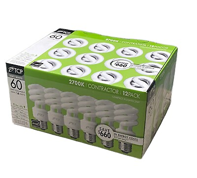 #ad #ad 12 Pack TCP 14W 60W Equiv. Compact Florescent Spiral Bulbs E26 Base 2700K $29.98