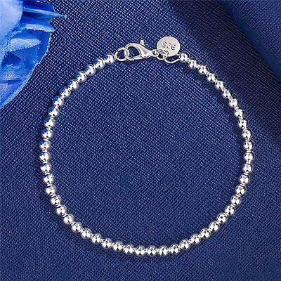 #ad 925 Sterling Silver Filled 4mm Beads Chain Bracelet Bangle Women Jewelry Gift $6.91