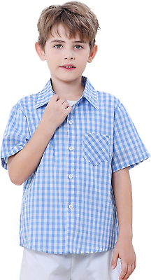 #ad Boys and Mens Casual Short Sleeve Button down Plaid Shirts US 12 Months Adult $24.99