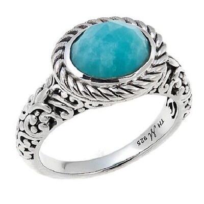 #ad HSN Bali Designs Sterling Silver Oval Amazonite Cable Ring Size 8 $129.99