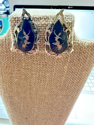 #ad Sterling Silver Siam Niello Dancer Vintage Screw Back Earrings $17.99