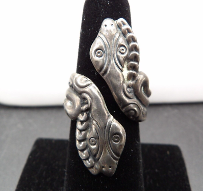 #ad 925 Large Silver Two Rattle Snake Wrap Ring Tex Mex? $35.00