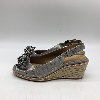 #ad Michelle D Women#x27;s silver Open Toe Wedge Heel Shoes Size 8M $44.00