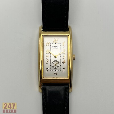 #ad Vintage Gruen Curvex 10 Micron Gold Plated Men#x27;s Quartz Dress Watch $96.00