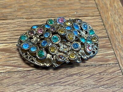 #ad Antique Gold Metal amp; Paste Stones Brooch Pin $35.00