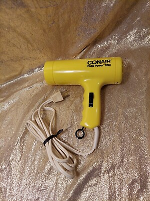 Vintage 80s Hair Dryer Conair Pistol Power 1200 Yellow Blow Out Hair Care $35.00