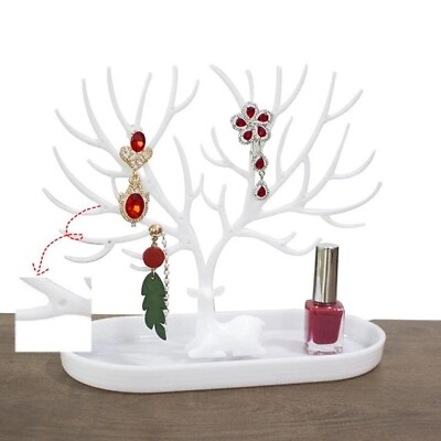 #ad WhiteCreative Tree Antlers Jewelry Display Rack Jewelry Storage Holder With Tray $10.99