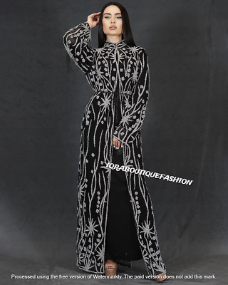 #ad New black Moroccan Dubai Kaftans Abaya Farasa Dress Very Fancy Long wedding Gown $90.22