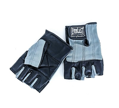 #ad Weight Lift Gloves by Everlast Gray On Black Leather Padded 1080 Size L NEW $7.58