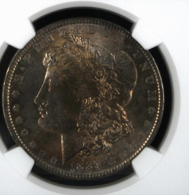 #ad 1889 $1 Morgan Silver Dollar MS64 NGC Super Golden Toning Beautiful $189.00