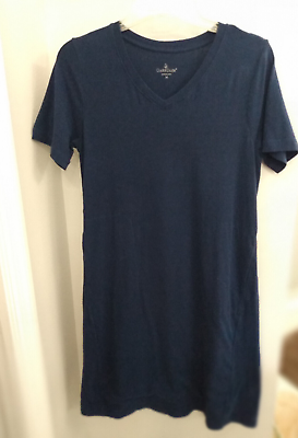 #ad Ladies Dress Cuddle Duds Medium 2 Pockets V Neck Short Sleeve Navy Blue Knit $15.00