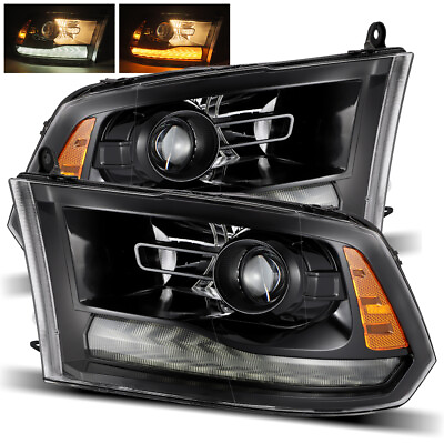 #ad For 10 18 Ram 1500 2500 3500 Full Polished Black Projector Headlights Upgrade $215.50