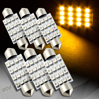 #ad 6x 41mm 16 SMD Amber LED Festoon Dome Map Glove Box Trunk Replacement Light Bulb $8.99