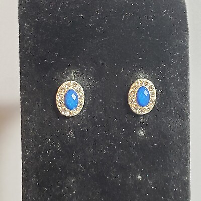 #ad Blue Stud Earrings Silver Tone Retro Mid Century Modernist Boho Pierce 0.25quot; $9.99