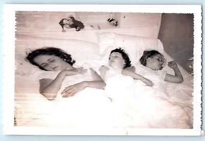 #ad SNAPSHOT Photograph Picture 1960s 3 Sleeping Girls in same Bed Polaroid $10.75