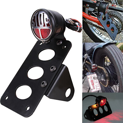 #ad Motorcycle Side Mount License Plate Bracket Holder Tail Brake Light For Harley $29.09