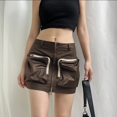 #ad Stylish New Women Front Pockets Small Brown Skinny Mini Skirt Bottoms Mid Rise $16.00