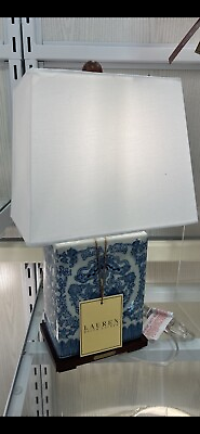 #ad Ralph Lauren White and Blue Koi Fish Small Porcelain Table Lamp with Shade New $140.00