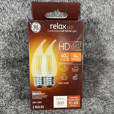 #ad GE Relax LED Soft White HD Light 40w 4w 300 Lumens Dimmable Led Cam 2 Bulbs $10.99