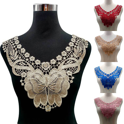 #ad Embroidered Applique Lace Collar Trim Flower Neckline DIY Sewing Patch Fabric $2.14